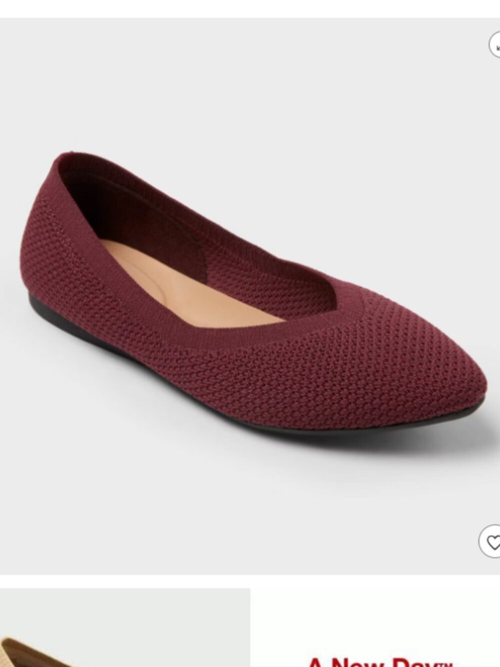 NWOT- a new day Claire Target Women Pointed Knit Washable Flats — Burgundy Sz 10
